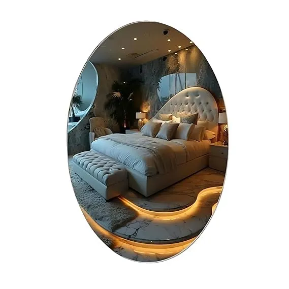 JAMBUVANTI Oval Shape Adhesive Mirror Sticker for Wall on Tiles Bathroom Bedroom Living Room Basin Mirror Bathroom Wall Mirror Stickers Unbreakable Plastic Wall Mirror 20 * 30