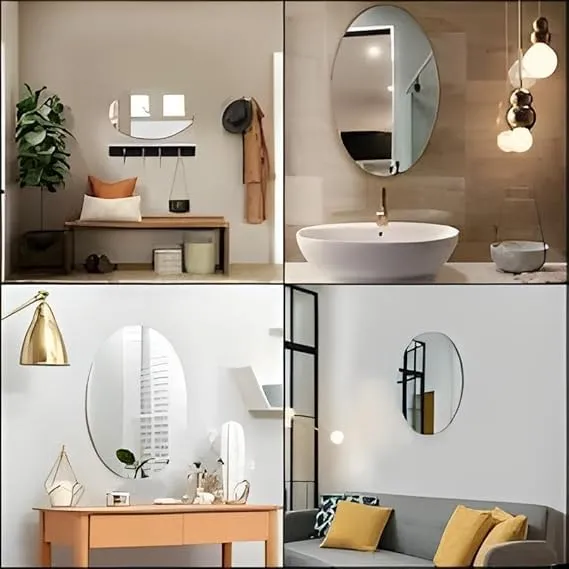 JAMBUVANTI Oval Shape Adhesive Mirror Sticker for Wall on Tiles Bathroom Bedroom Living Room Basin Mirror Bathroom Wall Mirror Stickers Unbreakable Plastic Wall Mirror 20 * 30