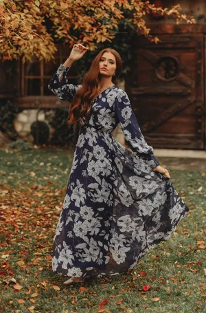 Jasmine Navy Floral Gown - DM Exclusive - Nursing Friendly - Maternity Friendly