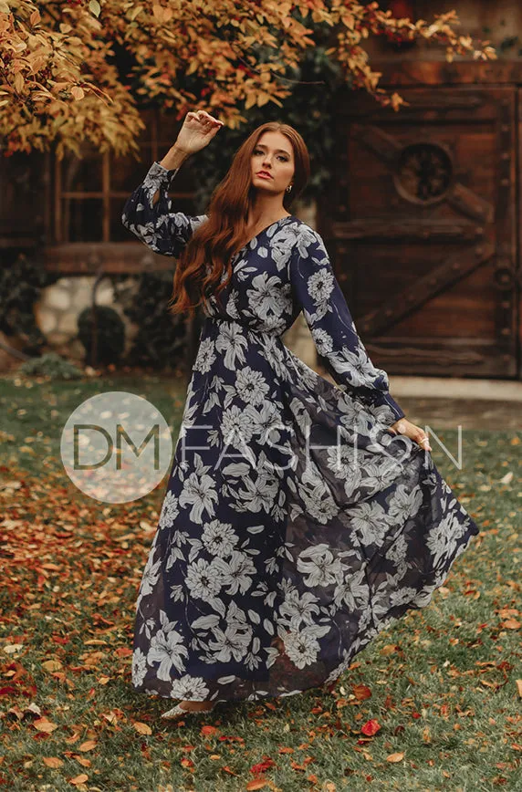 Jasmine Navy Floral Gown - DM Exclusive - Nursing Friendly - Maternity Friendly