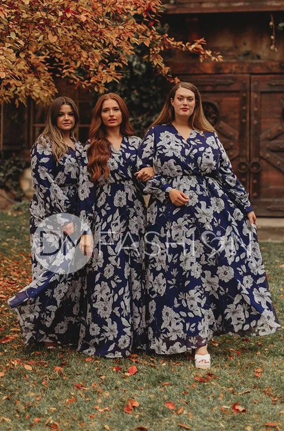 Jasmine Navy Floral Gown - DM Exclusive - Nursing Friendly - Maternity Friendly