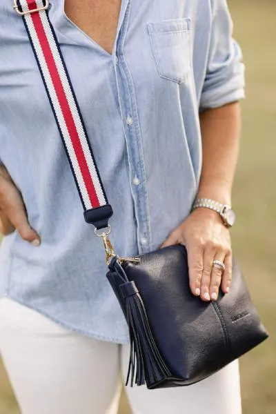 KASEY CROSSBODY BAG NAVY STRIPE GUITAR STRAP