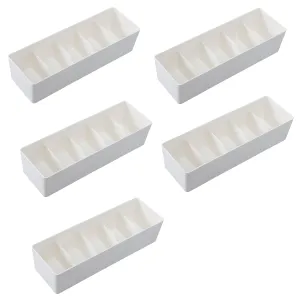 Kuber Industries Cloth Storage Box 5 GridDrawer Divider|Wardrobe Organizer For clothes-Pack of 5 (White)