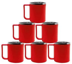 Kuber Industries Double Wall with Inner Stainless Steel Coffee/Tea/Milk Mug, Set of 6 (Red), Standard