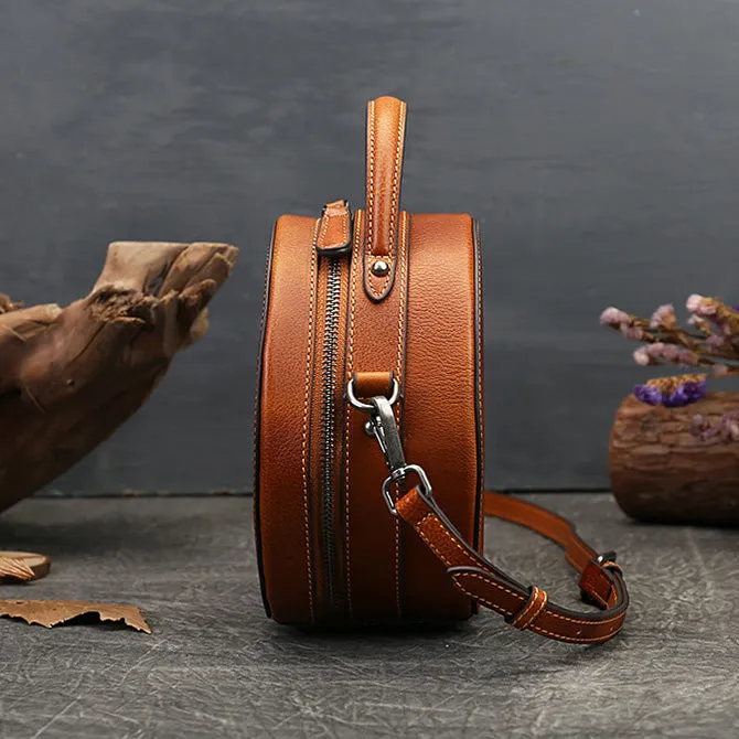 Ladies Leather Circle Bag With Hand-drawn Squirrel Side Bags For Women