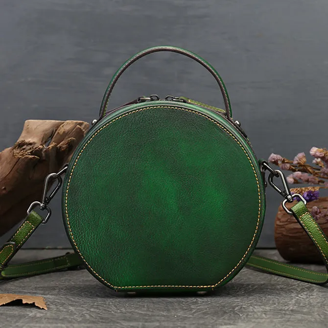 Ladies Leather Circle Bag With Hand-drawn Squirrel Side Bags For Women