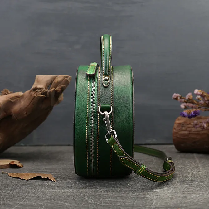 Ladies Leather Circle Bag With Hand-drawn Squirrel Side Bags For Women