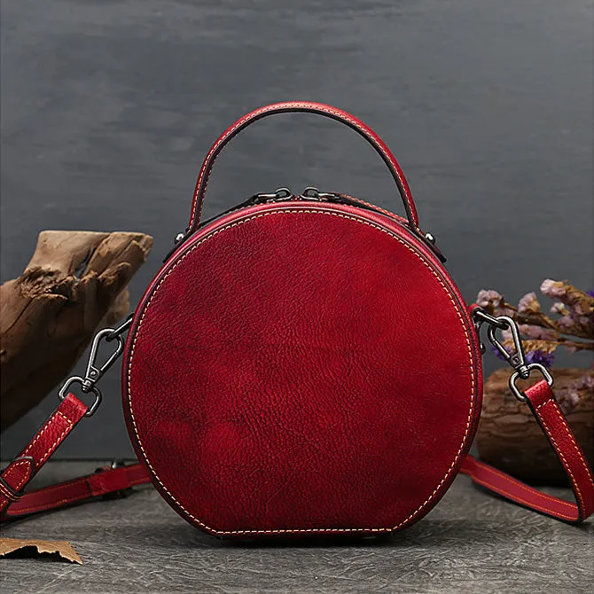 Ladies Leather Circle Bag With Hand-drawn Squirrel Side Bags For Women