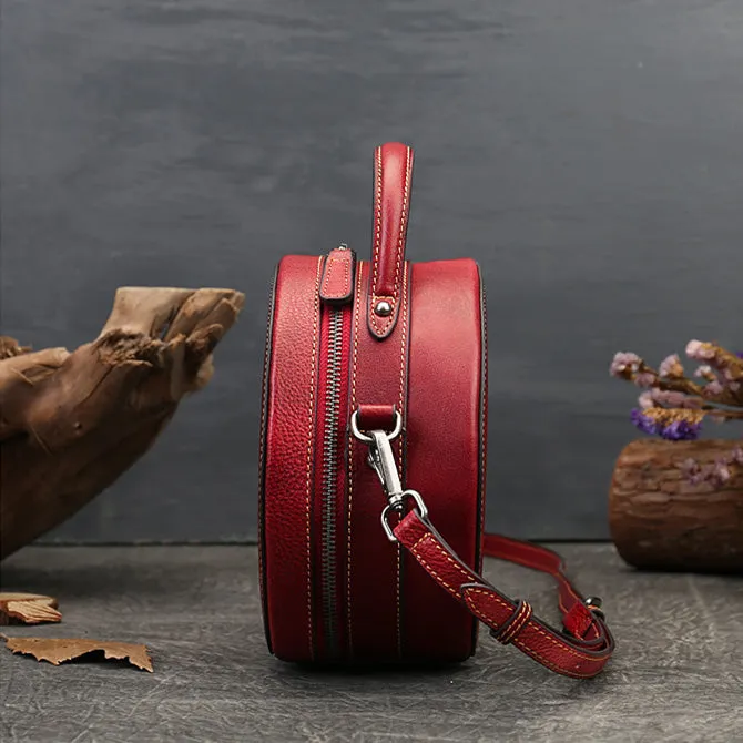 Ladies Leather Circle Bag With Hand-drawn Squirrel Side Bags For Women