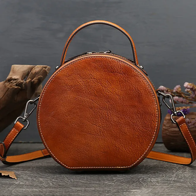 Ladies Leather Circle Bag With Hand-drawn Squirrel Side Bags For Women