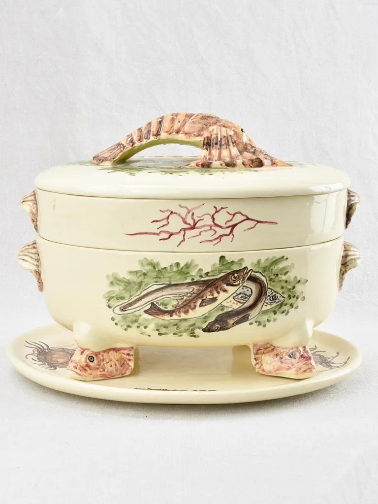 Large oval bouillabaisse tureen with lobster handle