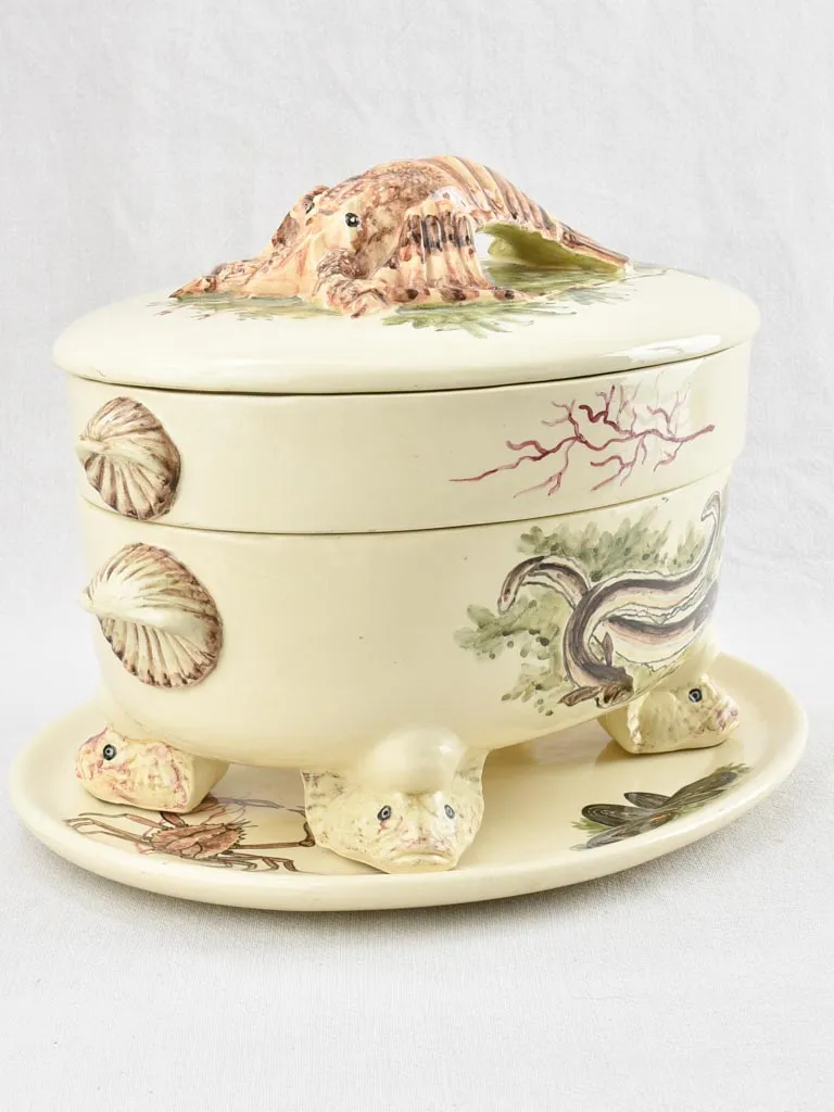 Large oval bouillabaisse tureen with lobster handle