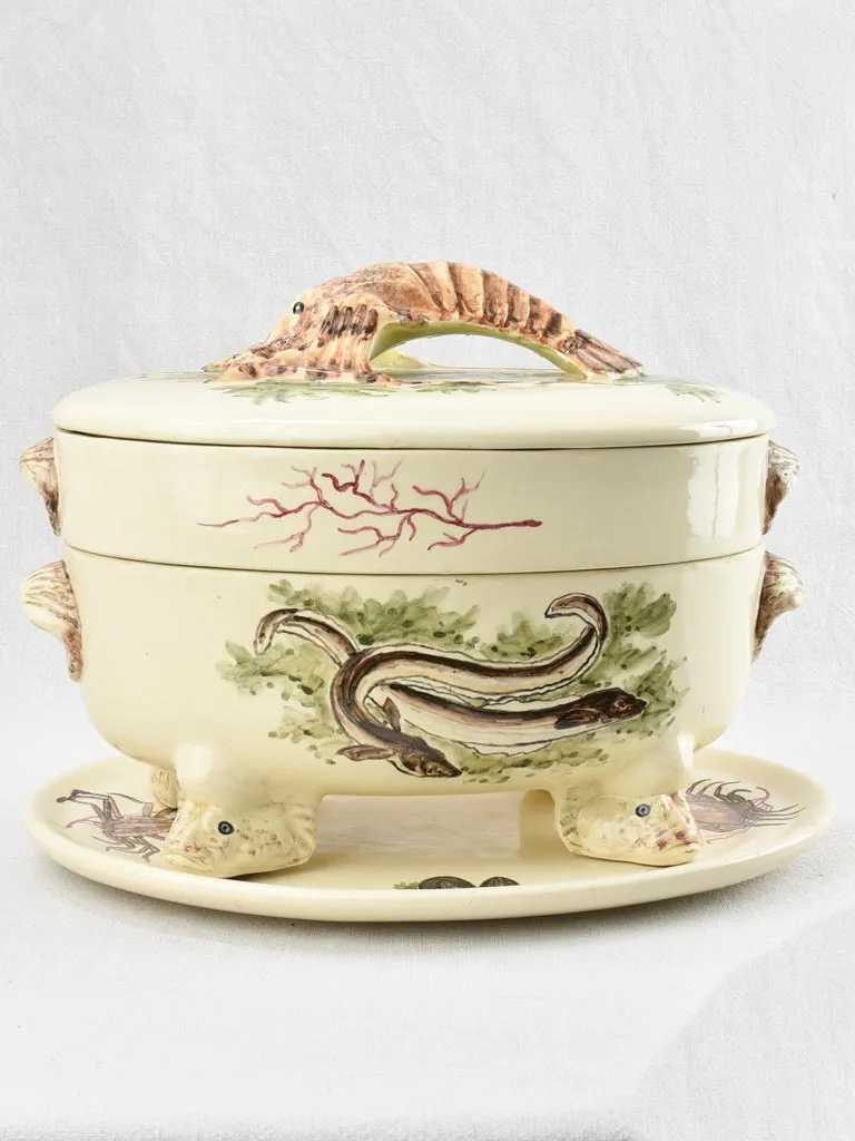 Large oval bouillabaisse tureen with lobster handle