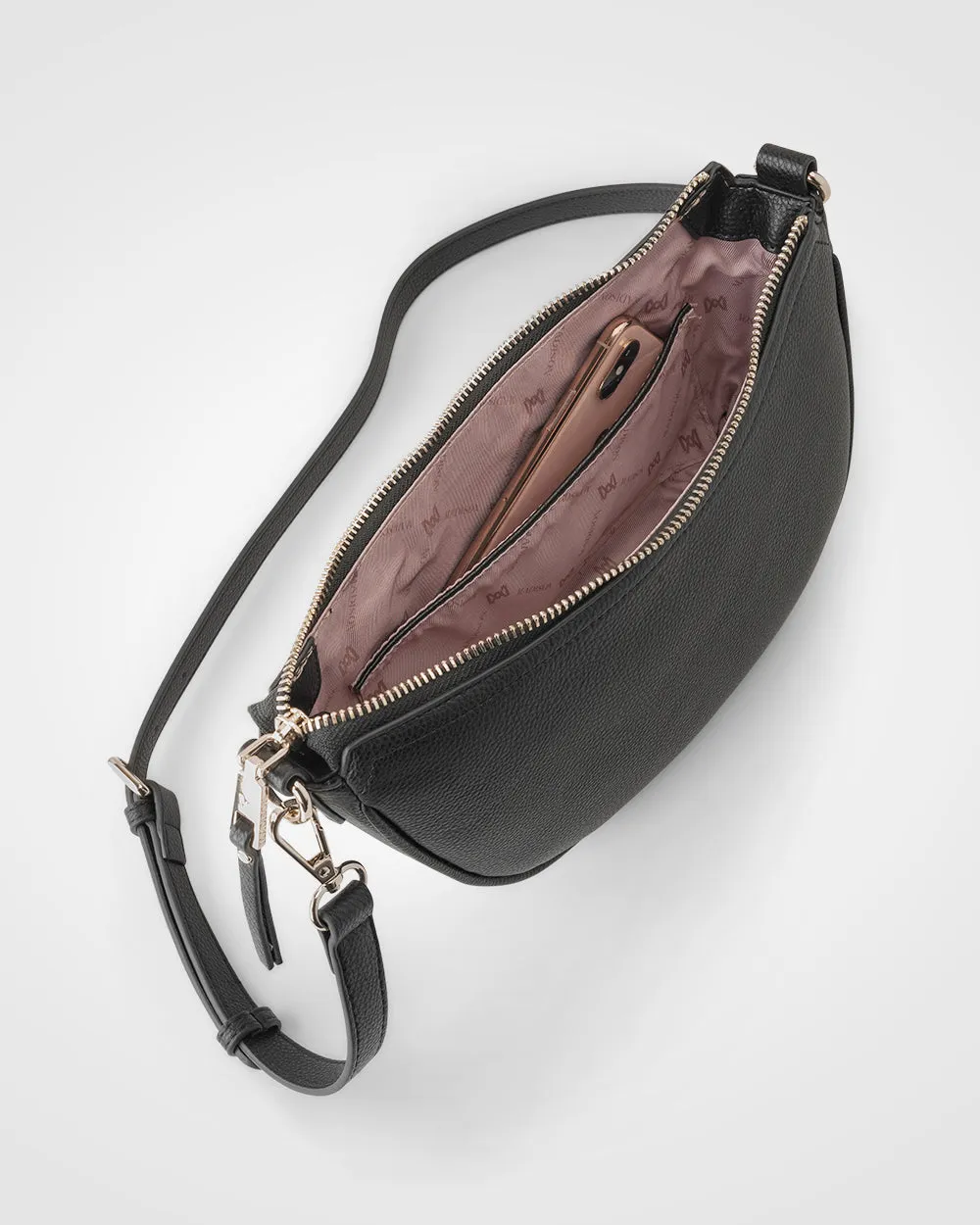 Layla Zip Top Curved Crossbody   Graphic Strap