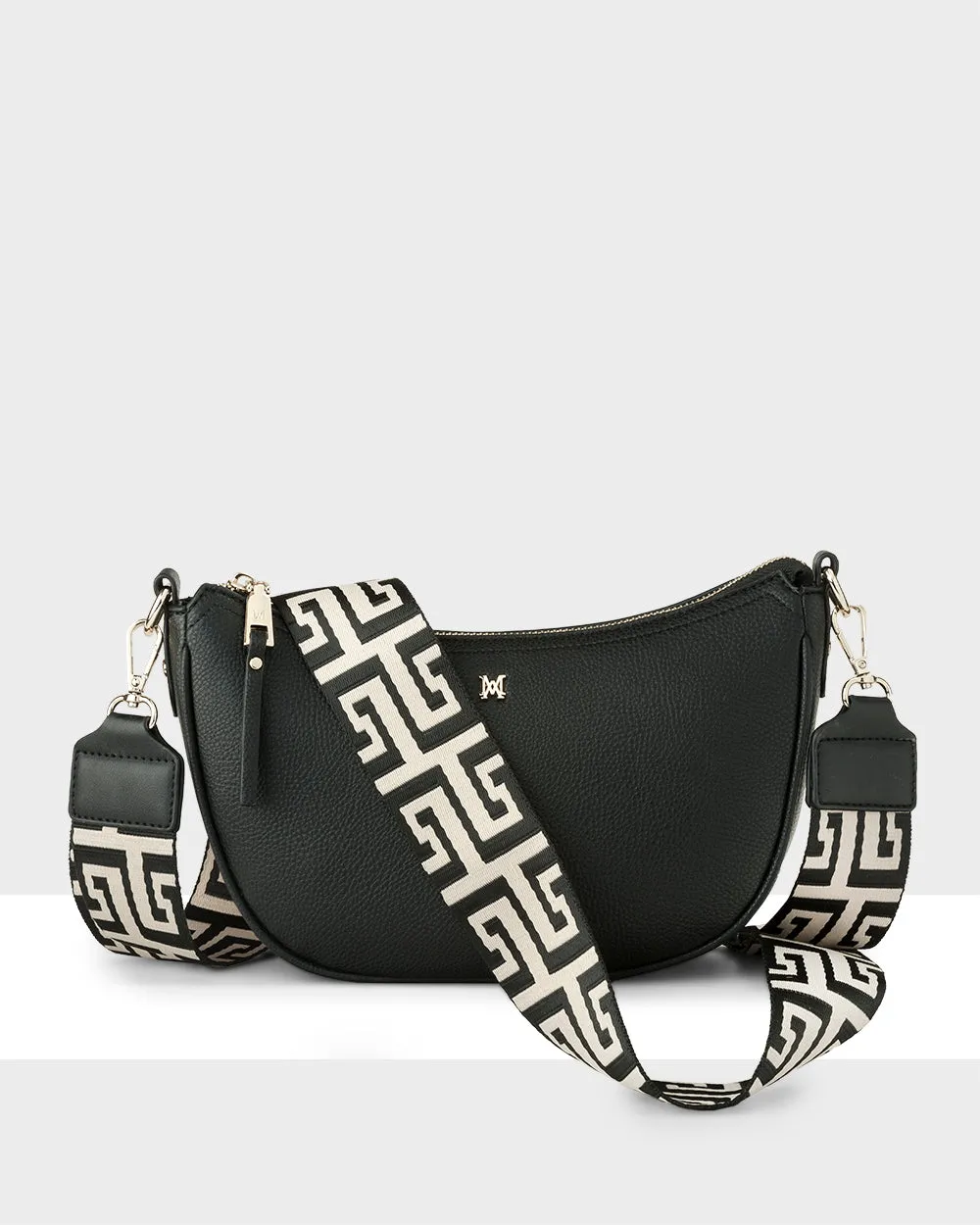 Layla Zip Top Curved Crossbody   Graphic Strap