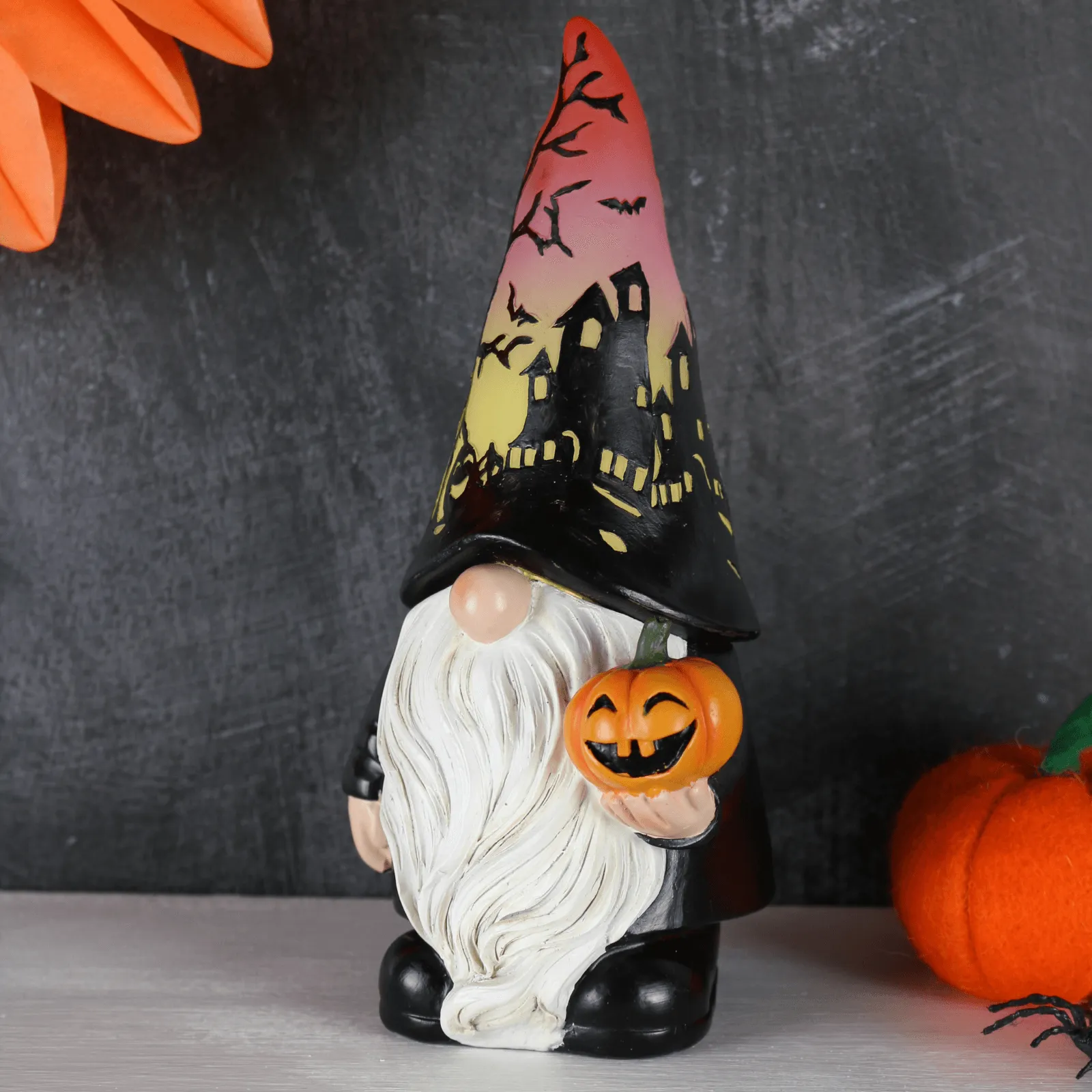 Light Up Halloween Gnome With Pumpkin Figure Decoration 20cm