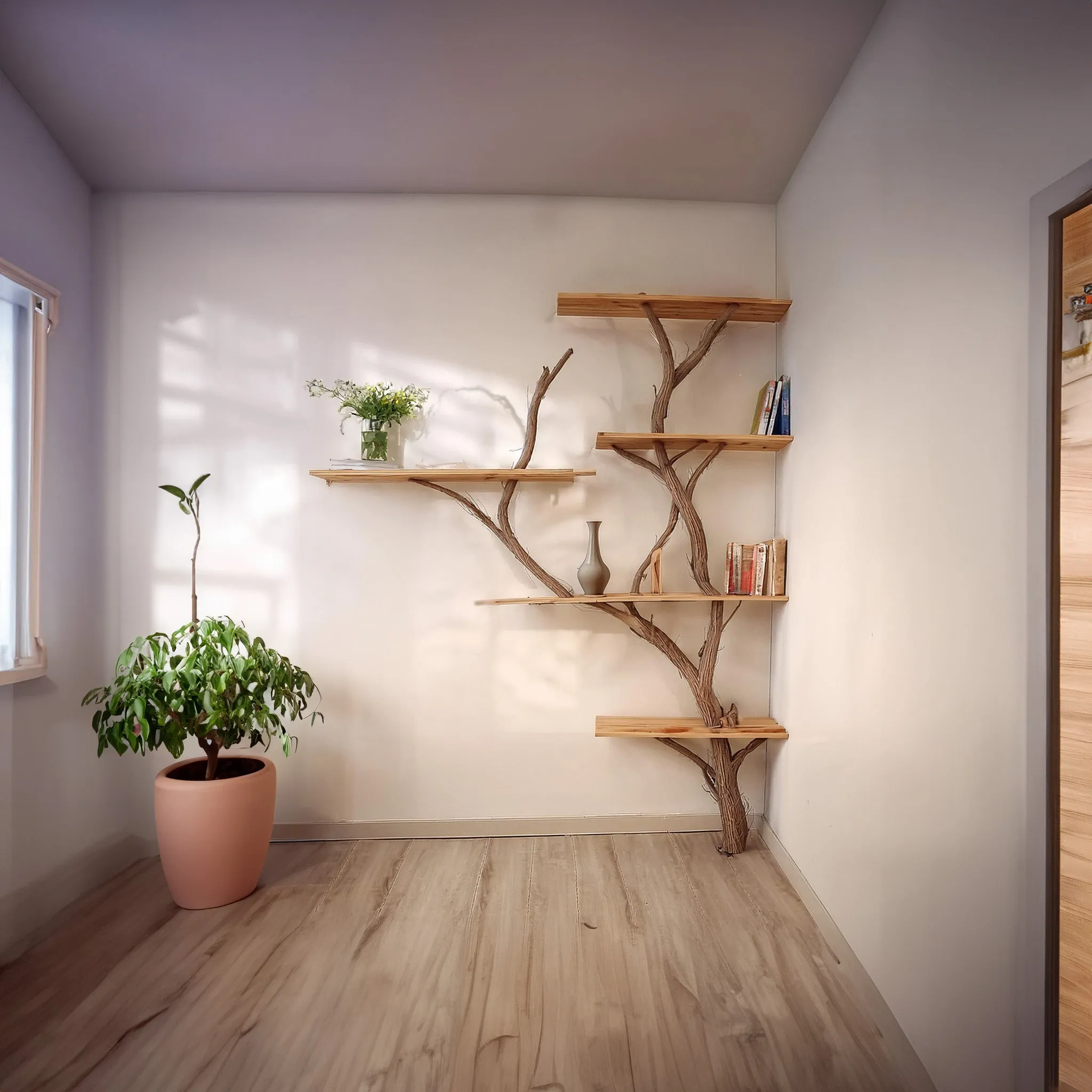 Live Edge Tree Branch Bookcase in Wood