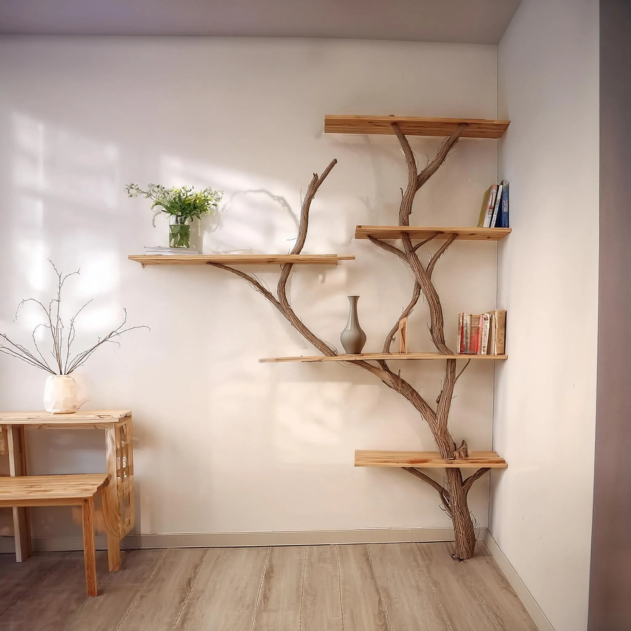 Live Edge Tree Branch Bookcase in Wood