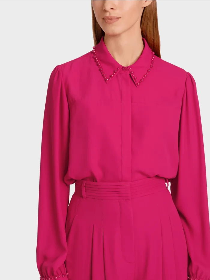 Marc Cain Collections Shirt Blouse With Pearls In Fuchsia Pink WC 51.46 W90 COL 267