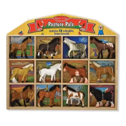 Melissa & Doug - Pasture Pals 12 Collectible Horses With Wooden Barn-Shaped Crate