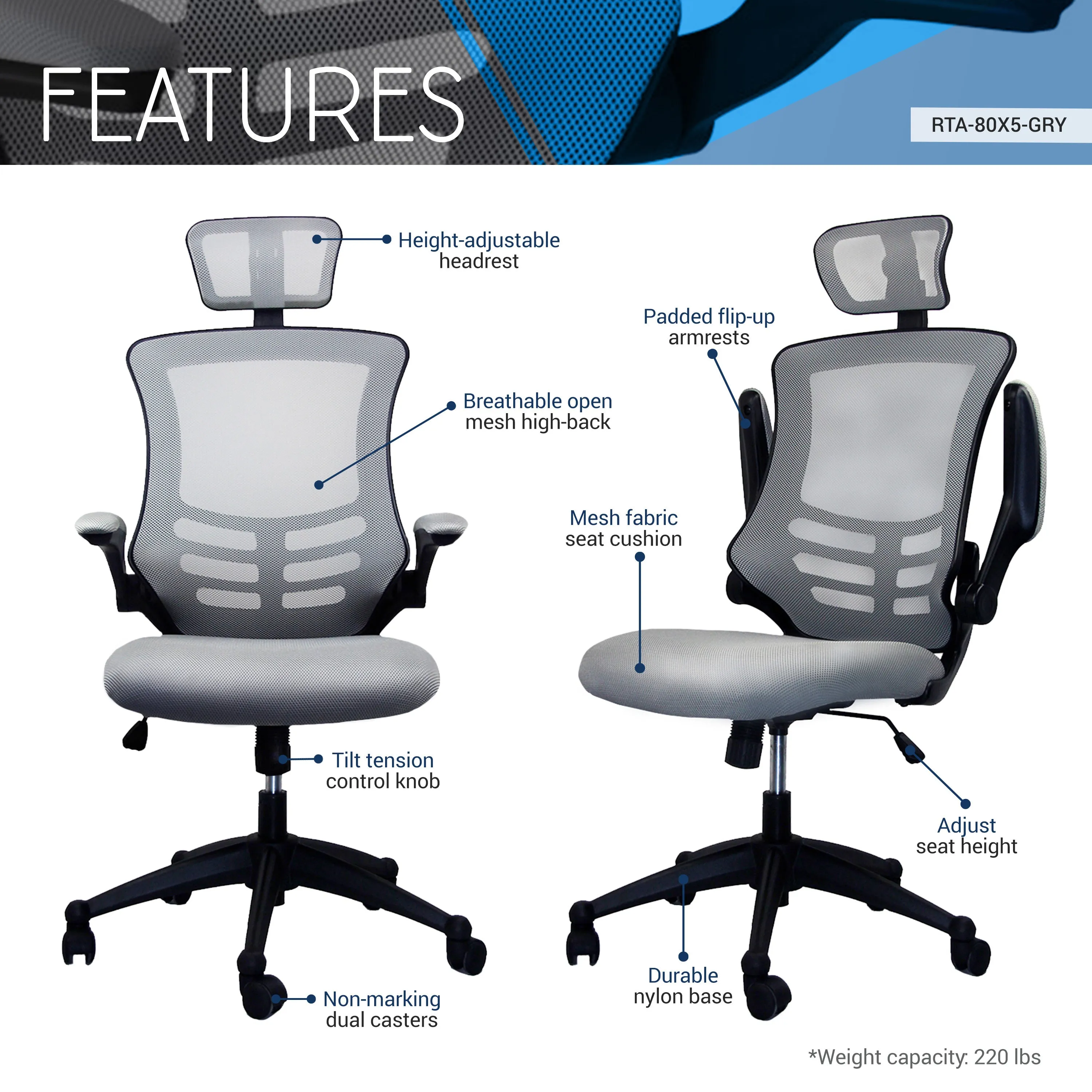 Mesh Executive Office Chair - Silver Gray