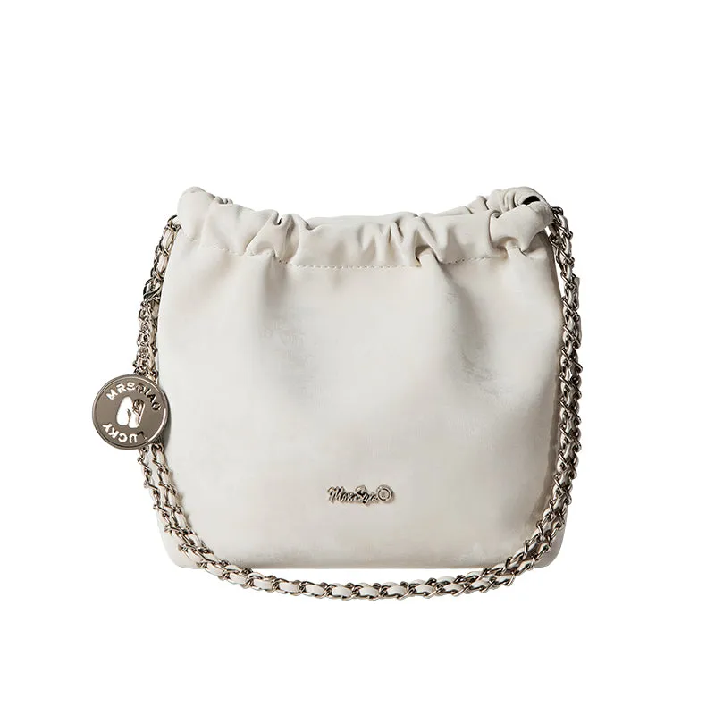 Metallic Leather Pleated Chain Strap Bag