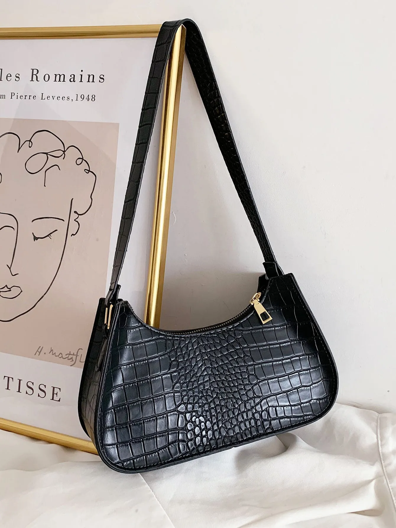 Minimalist Croc Embossed Shoulder Bag