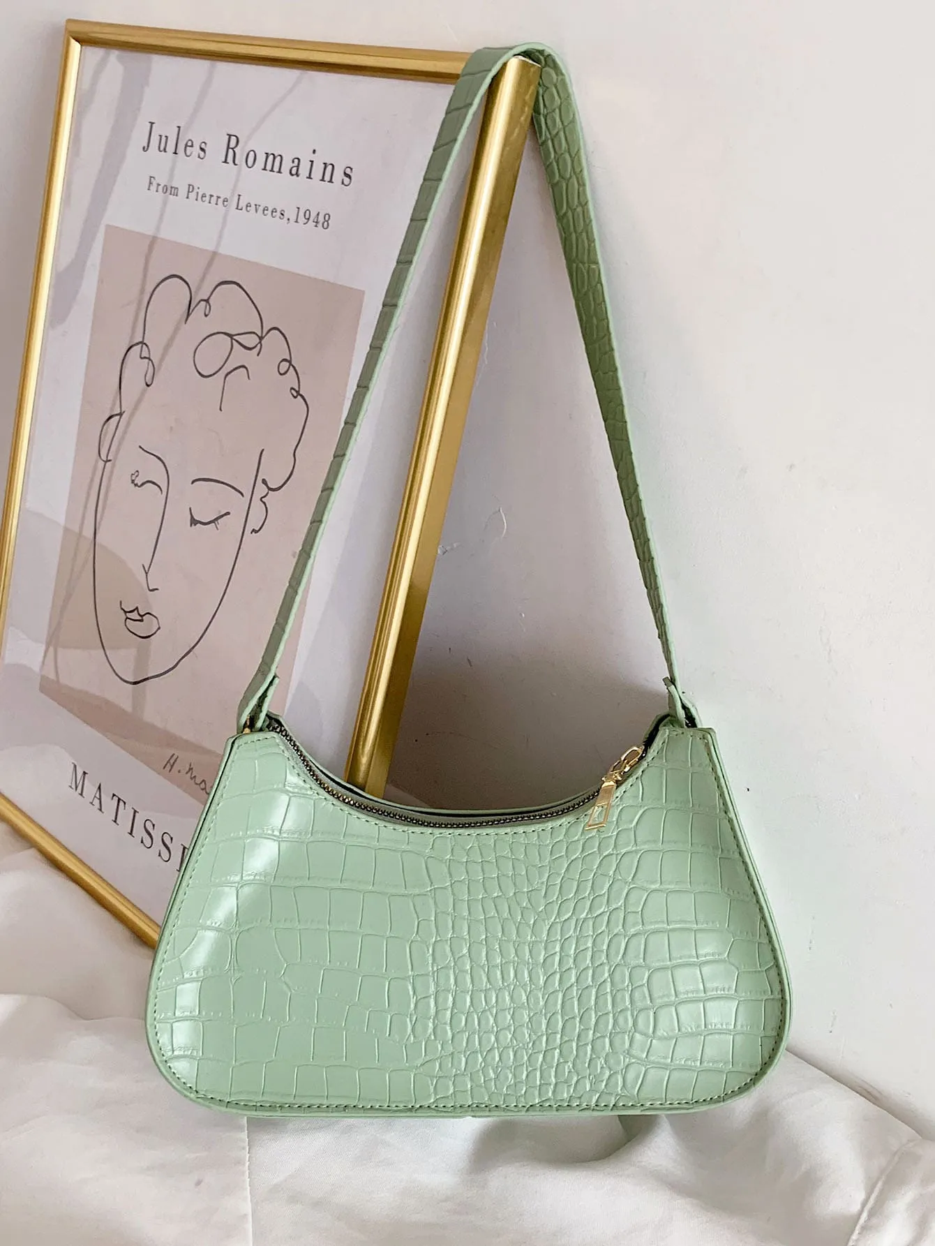 Minimalist Croc Embossed Shoulder Bag