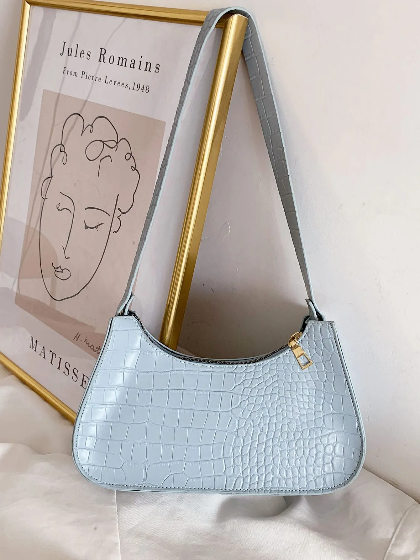 Minimalist Croc Embossed Shoulder Bag