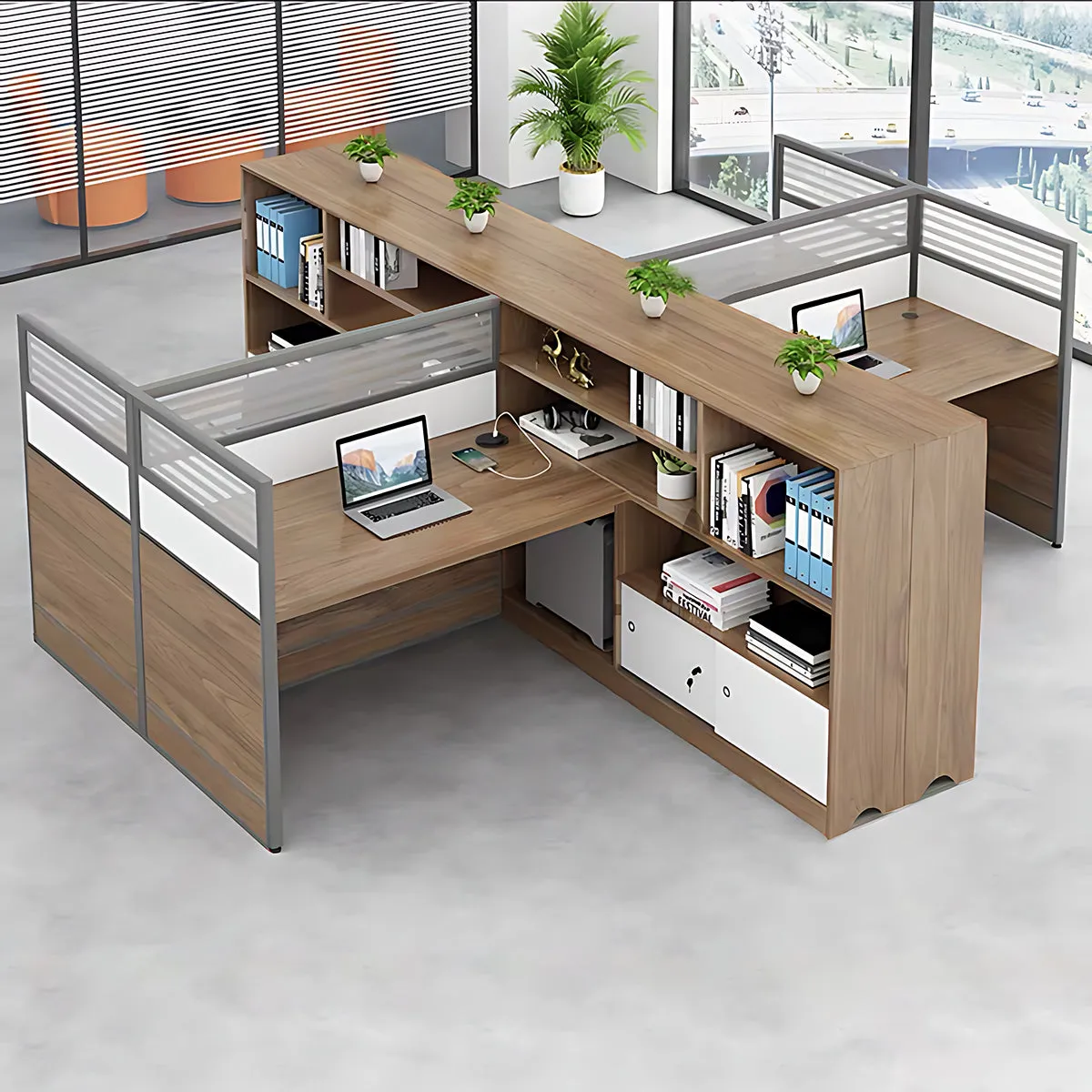 Modern Simple Partitioned Multiperson Staff Desk