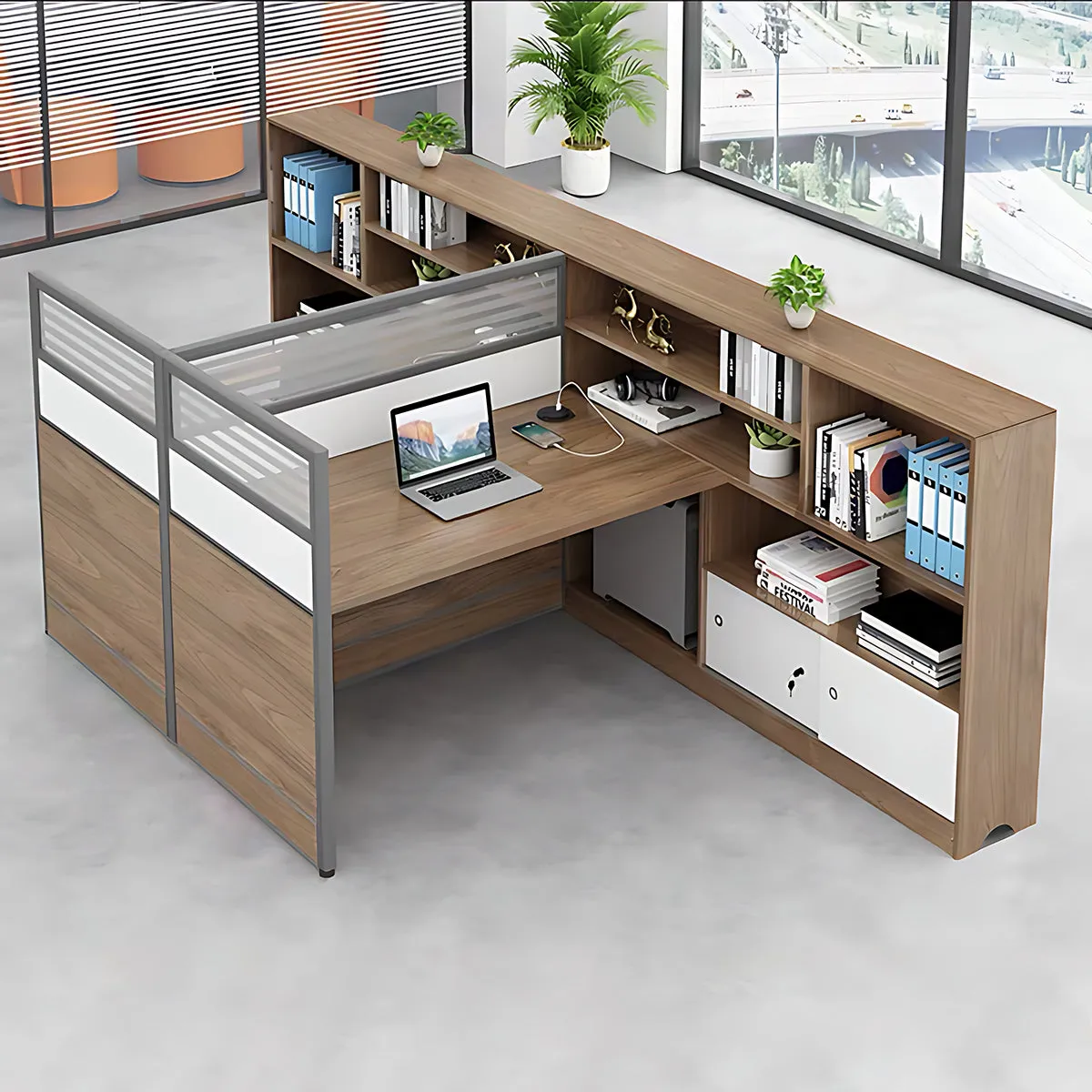 Modern Simple Partitioned Multiperson Staff Desk