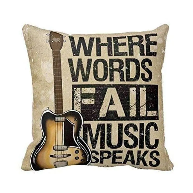 Music Themed Cushion Pillow Case Cover with Music Notes and Piano Various Patterns - Keyboard, Guitar, Piano, Saxophone, French Horn, Trumpet