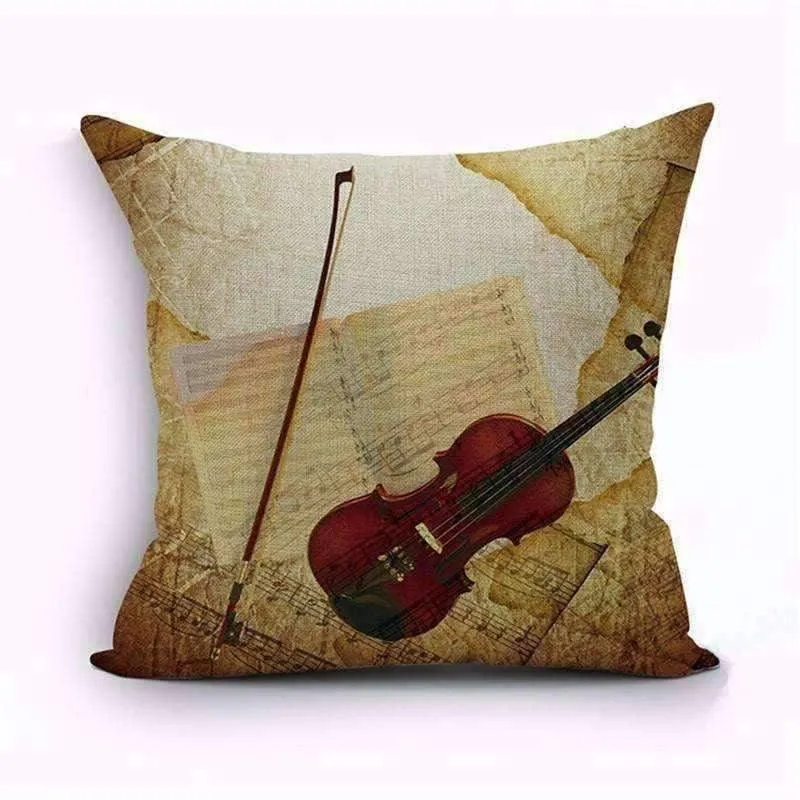 Music Themed Cushion Pillow Case Cover with Music Notes and Piano Various Patterns - Keyboard, Guitar, Piano, Saxophone, French Horn, Trumpet