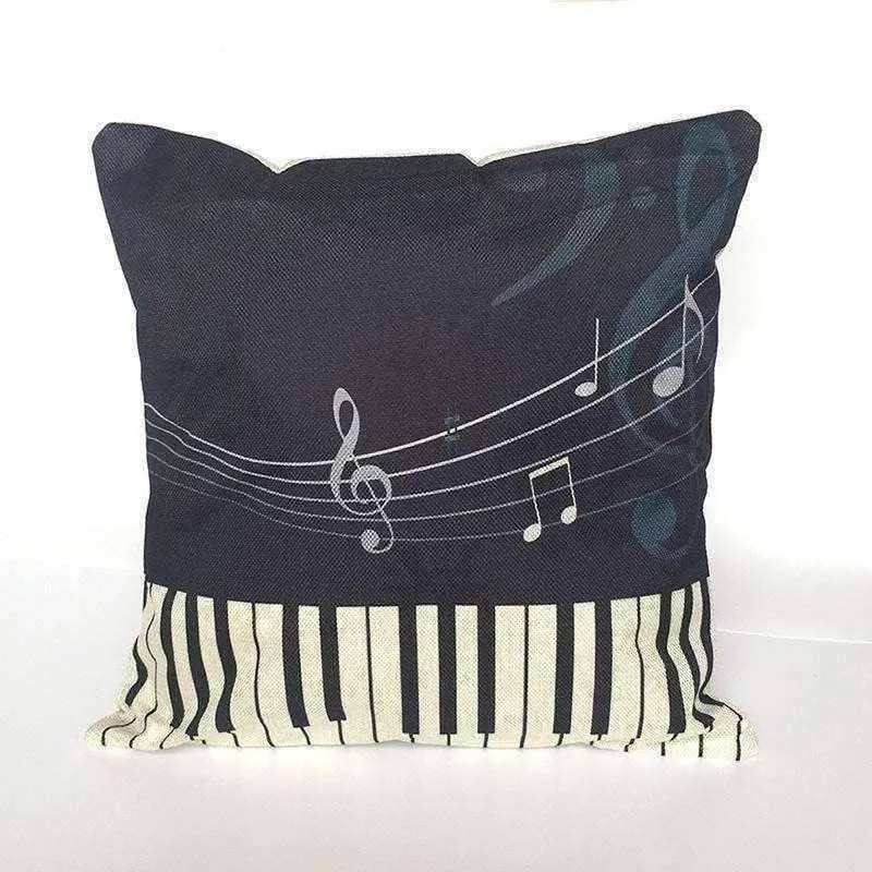 Music Themed Cushion Pillow Case Cover with Music Notes and Piano Various Patterns - Keyboard, Guitar, Piano, Saxophone, French Horn, Trumpet