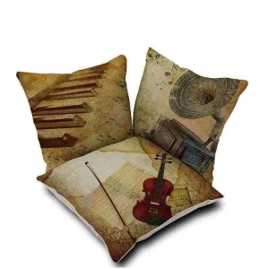 Music Themed Cushion Pillow Case Cover with Music Notes and Piano Various Patterns - Keyboard, Guitar, Piano, Saxophone, French Horn, Trumpet