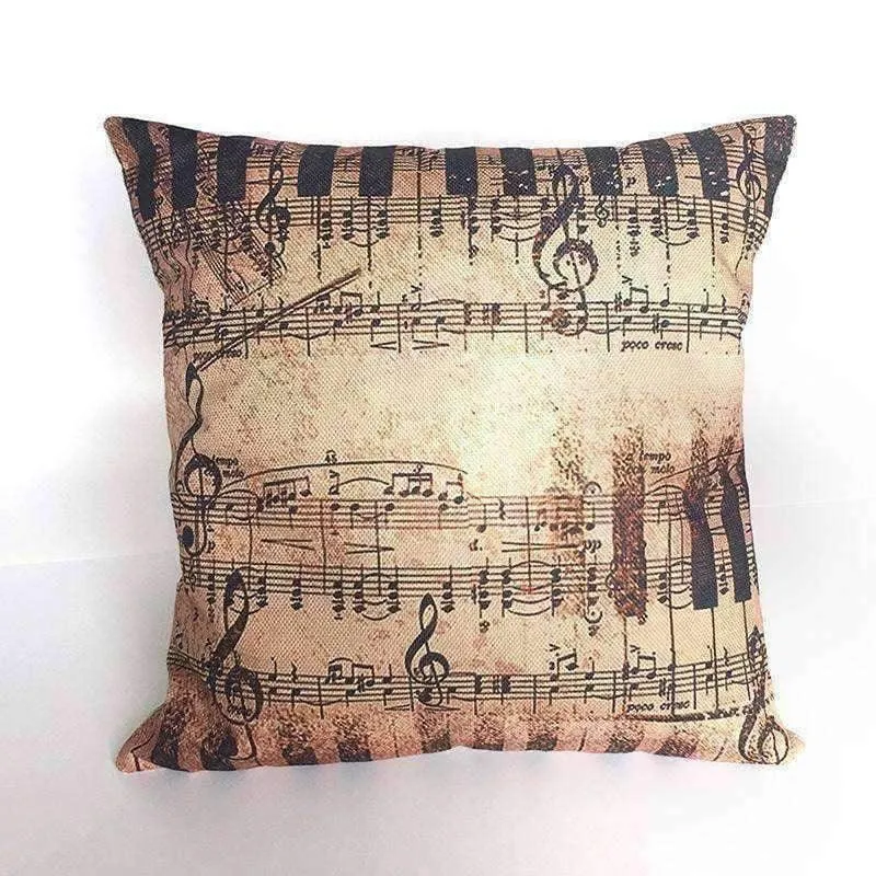 Music Themed Cushion Pillow Case Cover with Music Notes and Piano Various Patterns - Keyboard, Guitar, Piano, Saxophone, French Horn, Trumpet