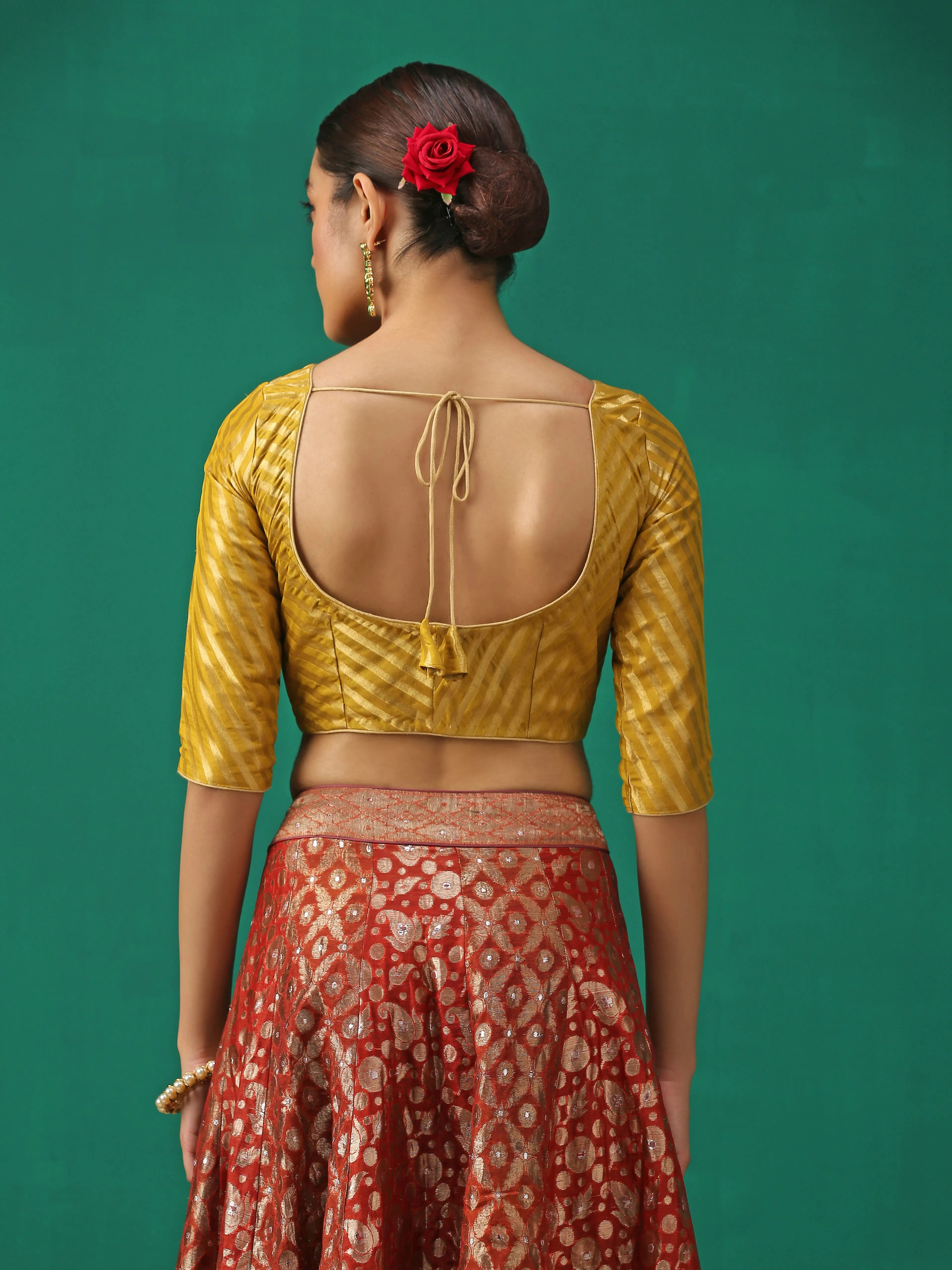 Mustard Kundan appliques Short Sleeve Blouse