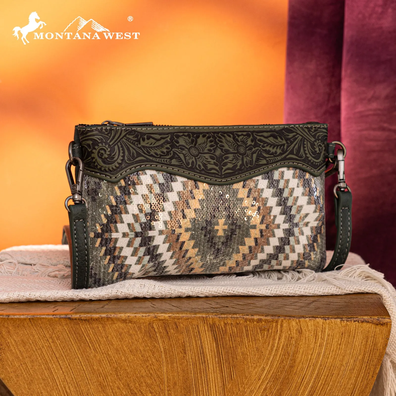 MW1308-181 Montana West Tooled Aztec Collection Crossbody/Clutch