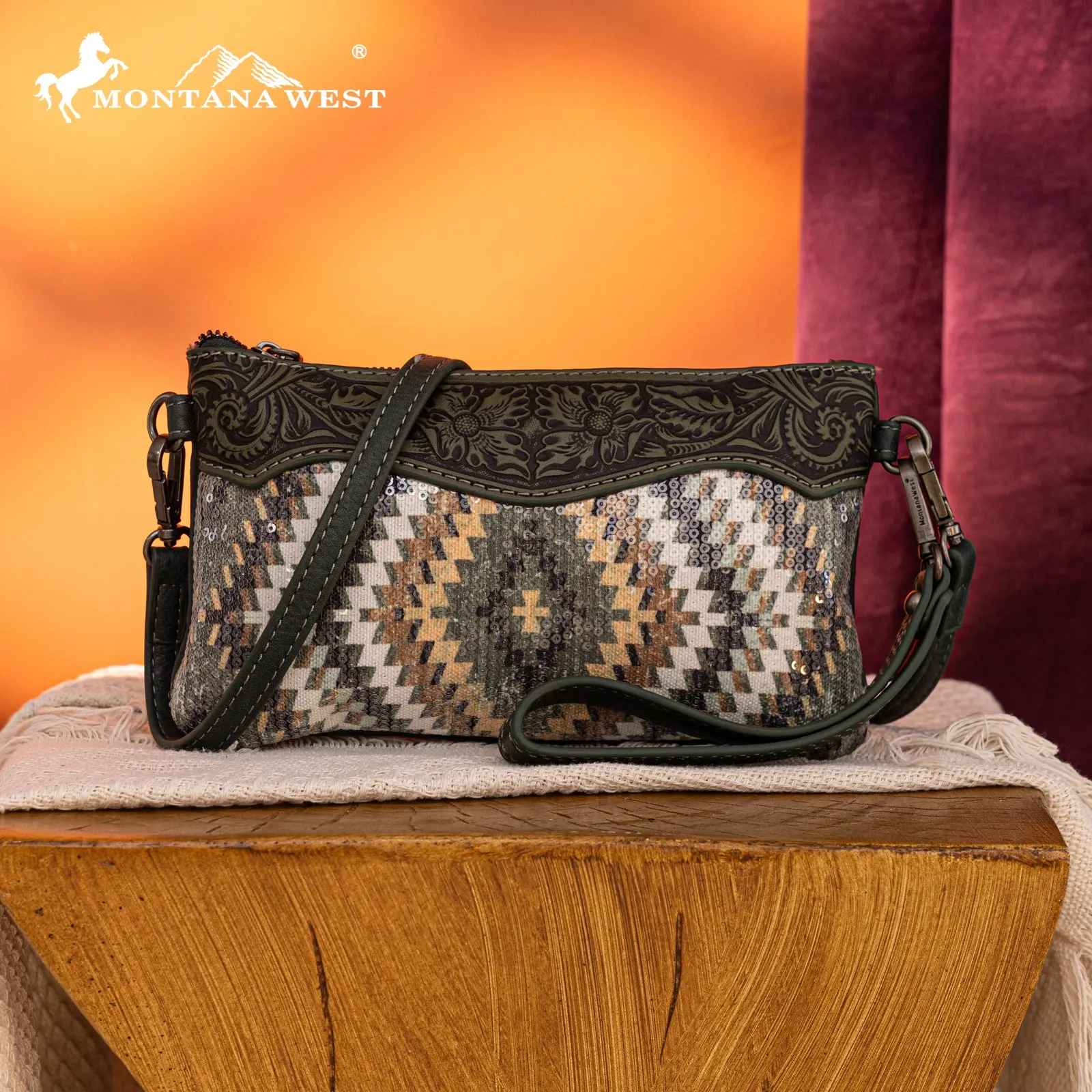 MW1308-181 Montana West Tooled Aztec Collection Crossbody/Clutch