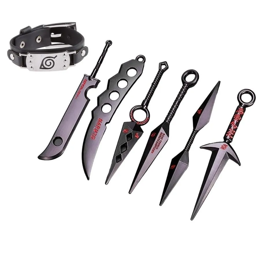 Naruto Weapon Set With Bracelet - Set Of 7 Merchandise Metal | 15 CM |