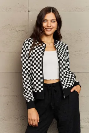 Ninexis Plaid Round Neck Long Sleeve Jacket