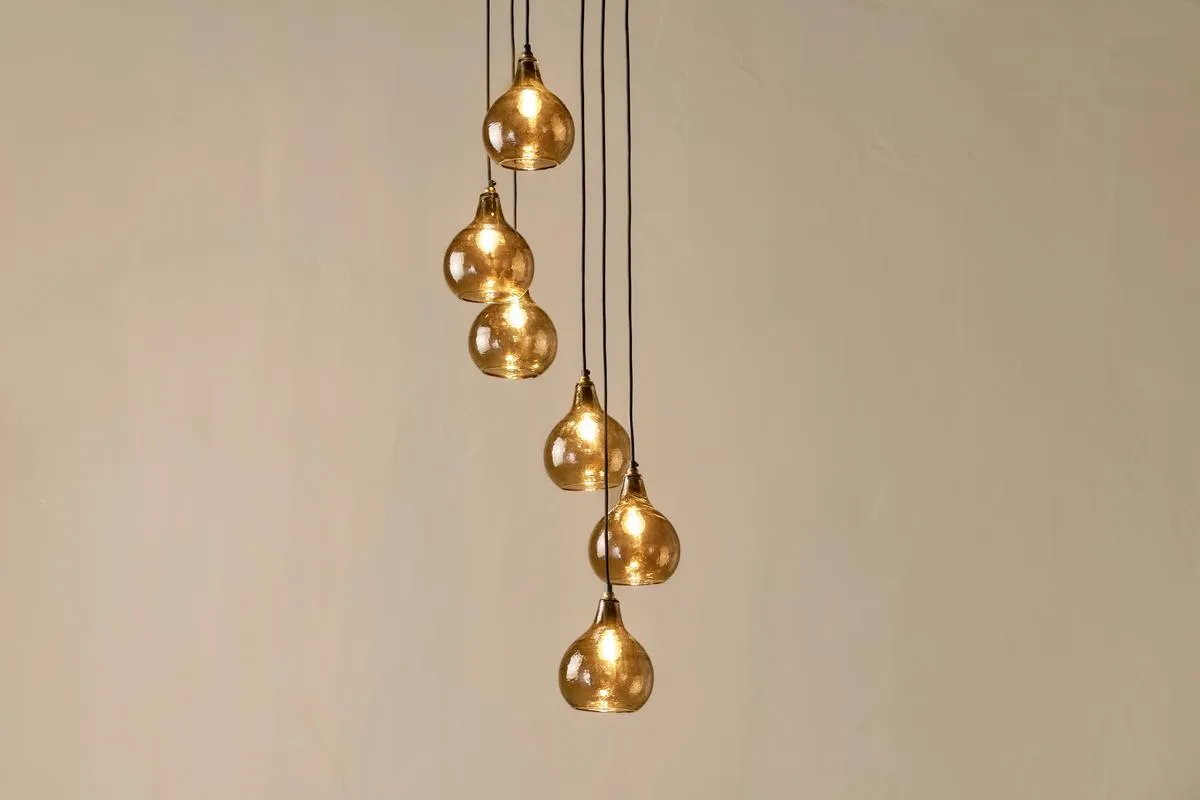 Nkuku Ziva 6 Light Recycled Smoke Brown Glass Cluster Pendant