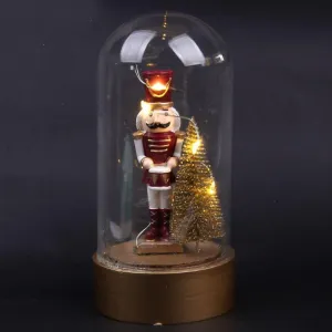 Nutcracker Soldier in Cloche with Christmas Tree Light Up - 17cm