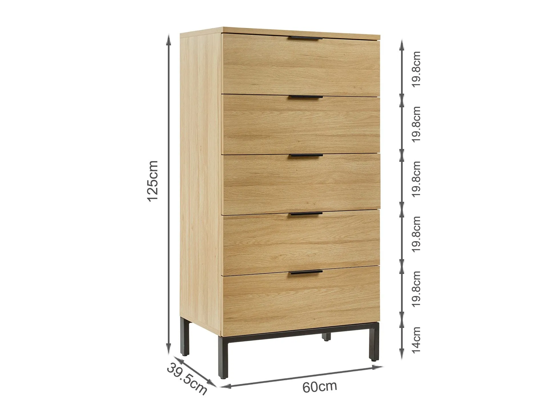 Ocala Tallboy 5 Drawer Chest Dresser - Oak