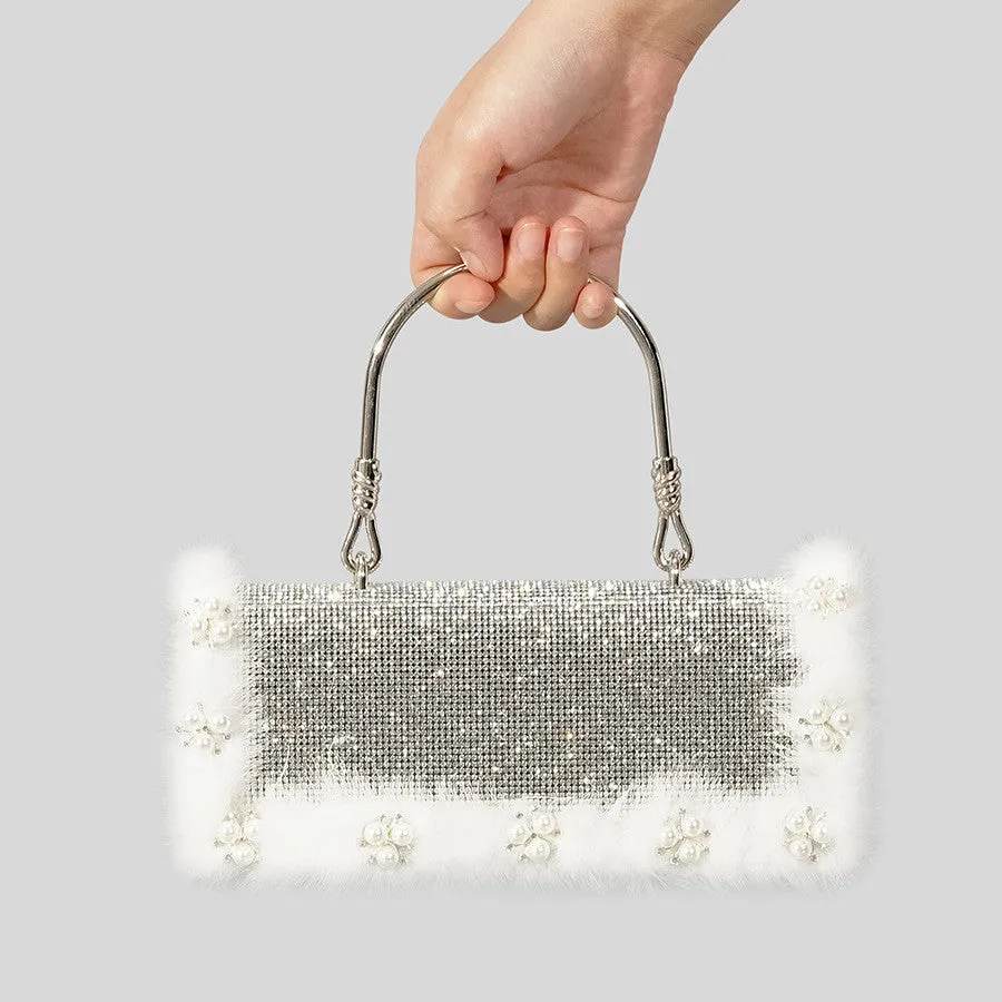 Ostrich Fur Pearl Rhinestone Bag