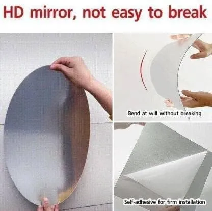 Oval Shape Adhesive Mirror Sticker for Wall on Tiles Bathroom Bedroom Living Room Basin Mirror Bathroom Wall Mirror Stickers Unbreakable Plastic Vanity Mirror, Dressing Table Makeup Mirror (PL)