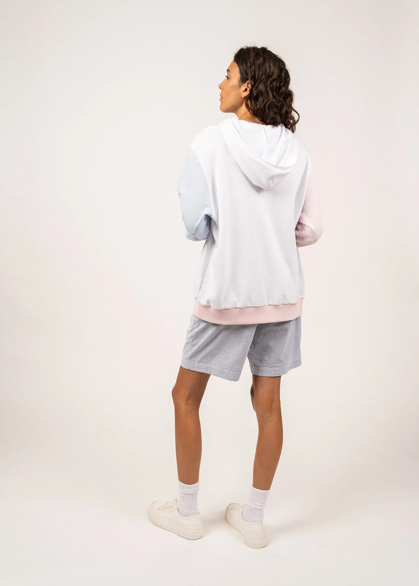 PAULINE - Cotton Hoodie with Contrasting Sleeves | 100% Pima Cotton (WHITE / PALE PINK / LIGHT BLUE)