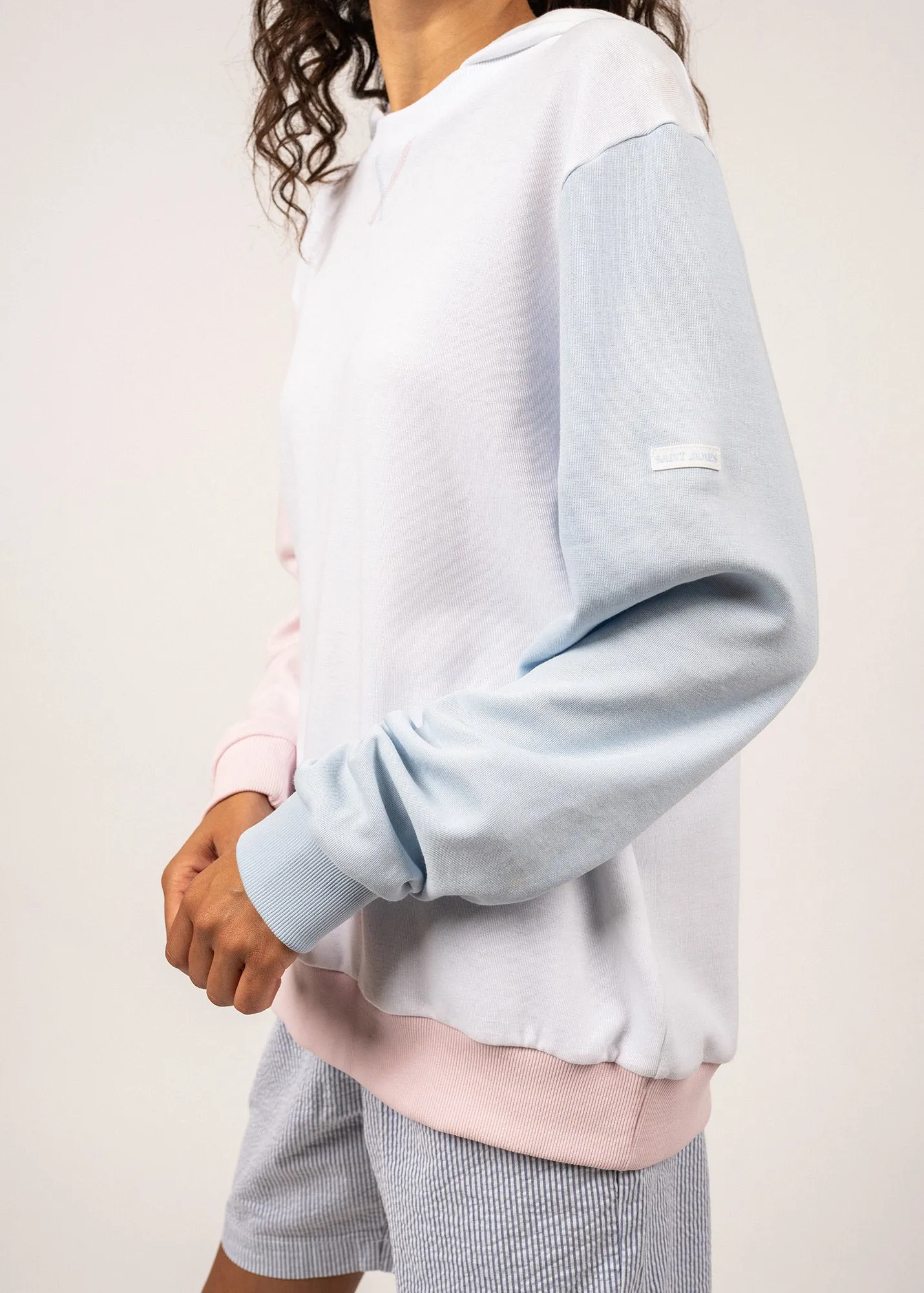 PAULINE - Cotton Hoodie with Contrasting Sleeves | 100% Pima Cotton (WHITE / PALE PINK / LIGHT BLUE)