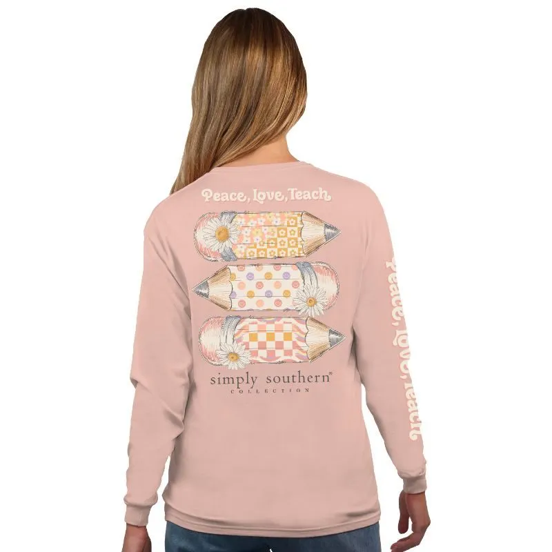 'Peace Love Teach' Long Sleeve Tee by Simply Southern