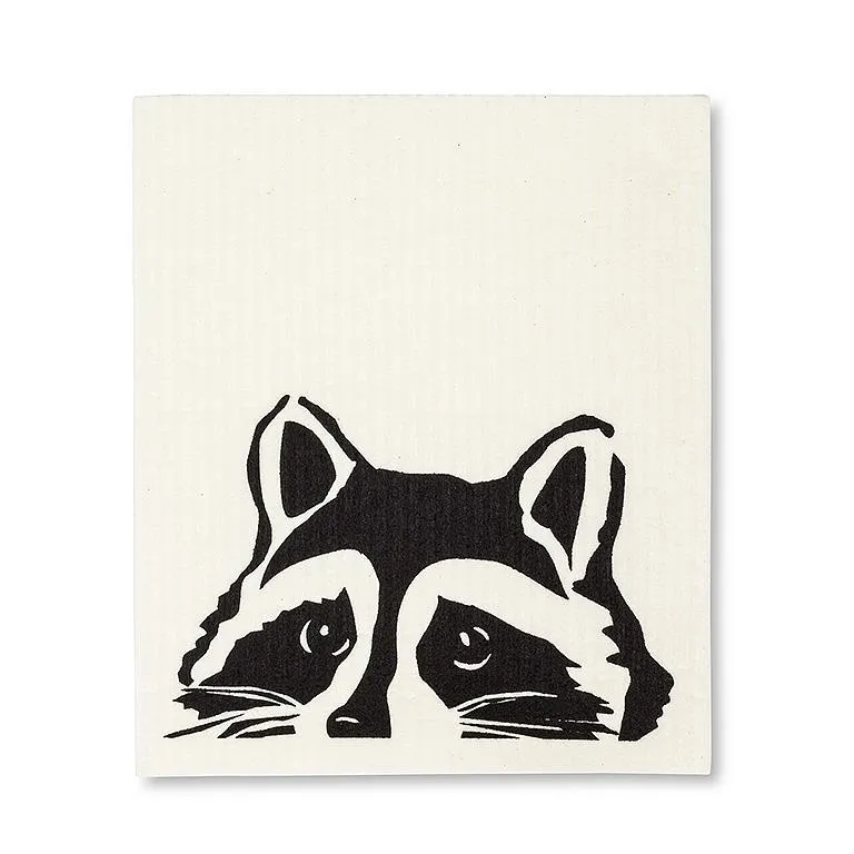 PEEKING RACCOON DISHCLOTHS.  SET OF 2